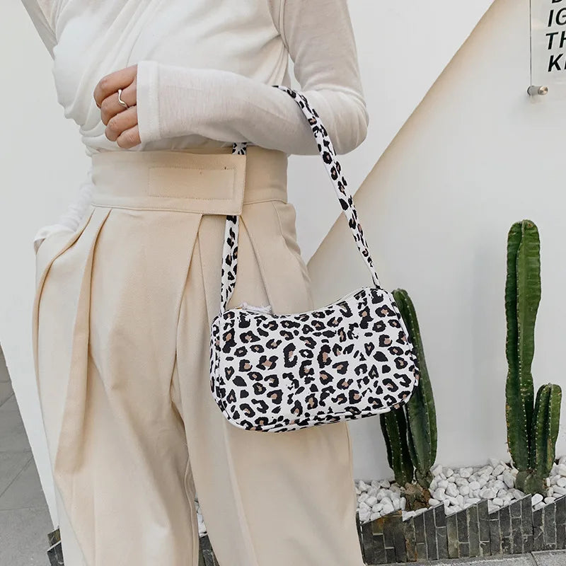 Vintage Animal Print Canvas Small Purse Shoulder Bag