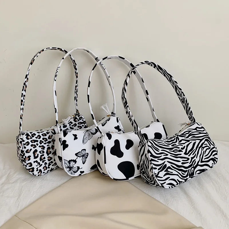 Vintage Animal Print Canvas Small Purse Shoulder Bag