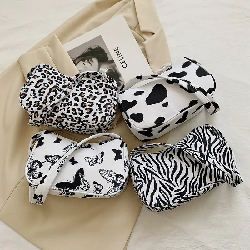 Vintage Animal Print Canvas Small Purse Shoulder Bag