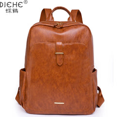 Vintage Pu Leather Women Backpack Laptop Bag for Teenage Girl