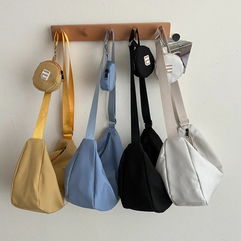 Vintage Large Capacity Women Shoulder Bag Solid Waterproof Nylon Crossbody Bags