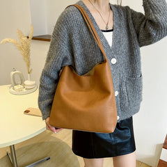 Vintage Large Leather Shoulder Bags for Women - High Capacity Bucket Handbags