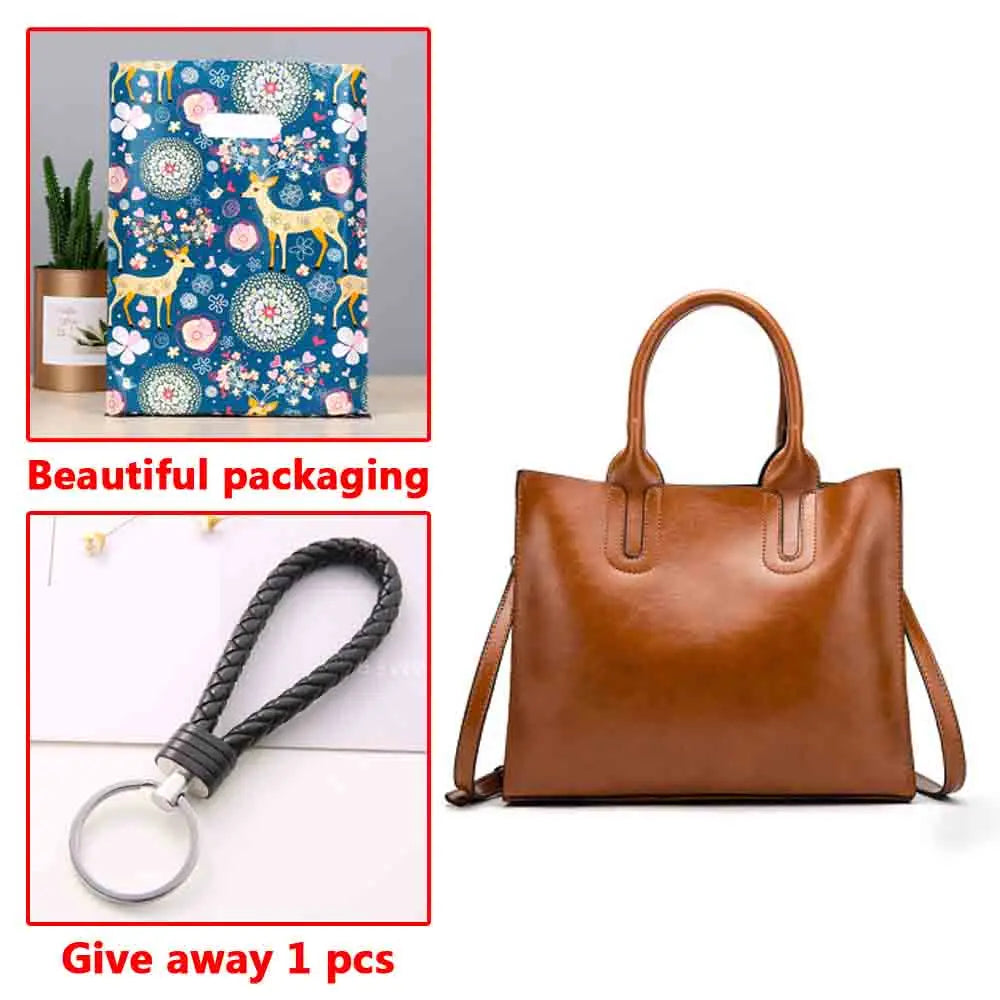 Vintage Leather Handbag Big Women Bag Trunk Tote Shoulder Bag
