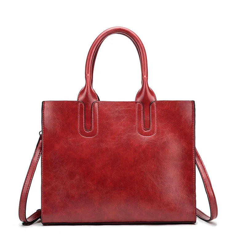 Vintage Leather Handbag Big Women Bag Trunk Tote Shoulder Bag