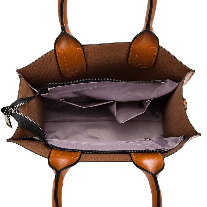 Vintage Leather Handbag Big Women Bag Trunk Tote Shoulder Bag