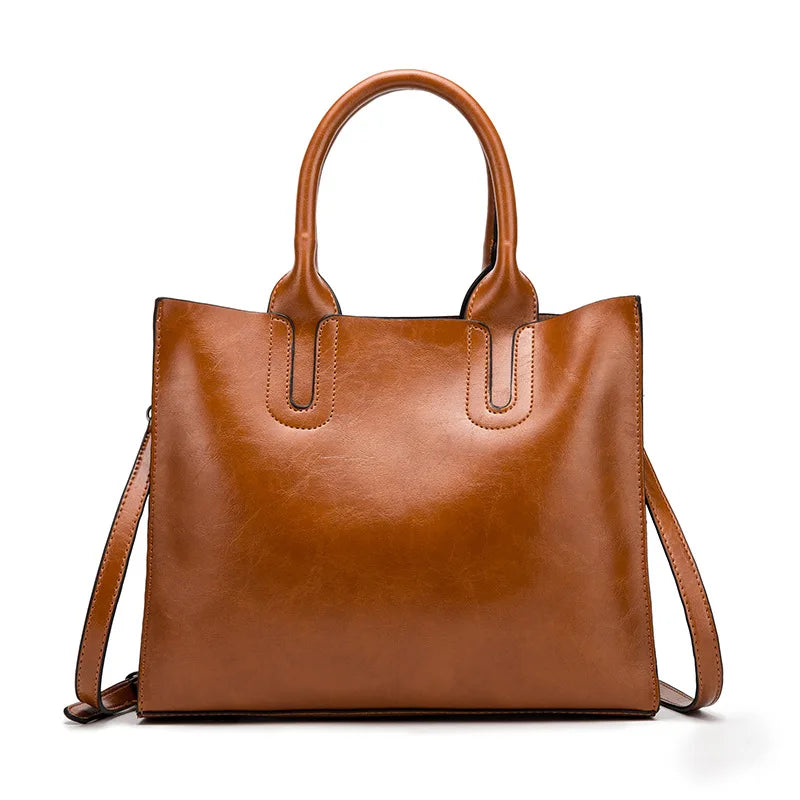 Vintage Leather Handbag Big Women Bag Trunk Tote Shoulder Bag