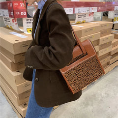 Vintage Leopard Pattern Women's Tote Shoulder Bag Large Capacity