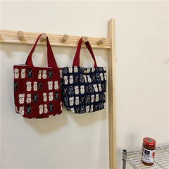 Vintage Lucky Cat Portable Lunch Bag for Women Girls Bento Handbags