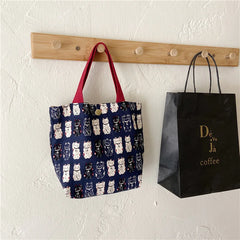 Vintage Lucky Cat Portable Lunch Bag for Women Girls Bento Handbags