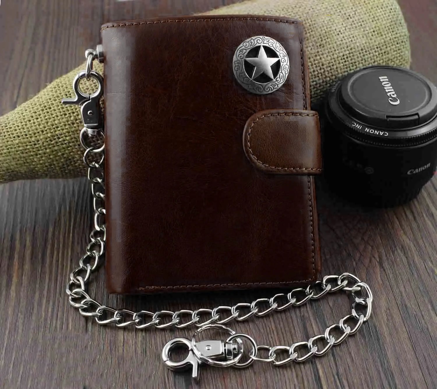 Men's Leather Trifold Wallet with Key Chain
