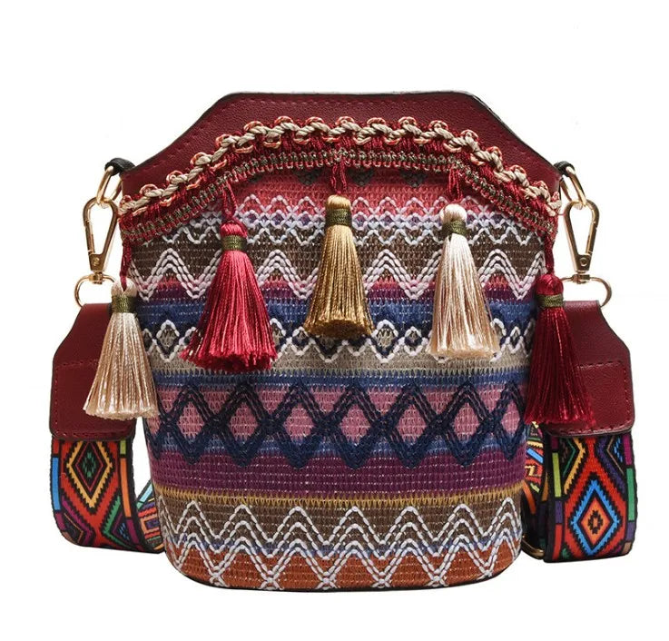 Vintage National Women's Crossbody Bag Handwoven Tassel Ethnic Bag