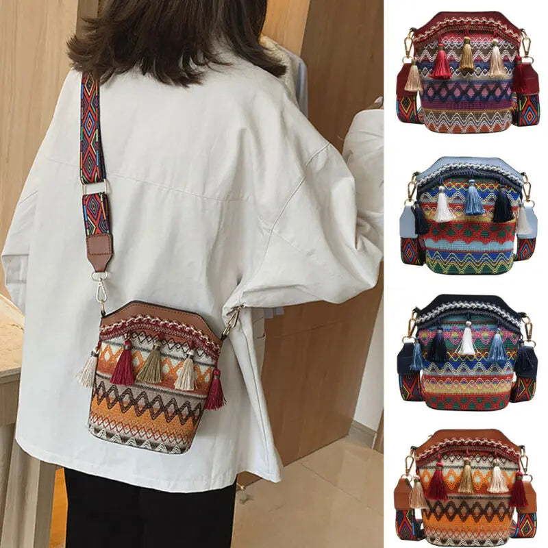 Vintage National Women's Crossbody Bag Handwoven Tassel Ethnic Bag
