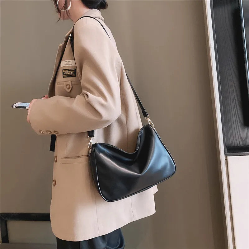 Vintage Women Shoulder Bag Solid Underarm Bags Leisure Ladies Crossbody Bags