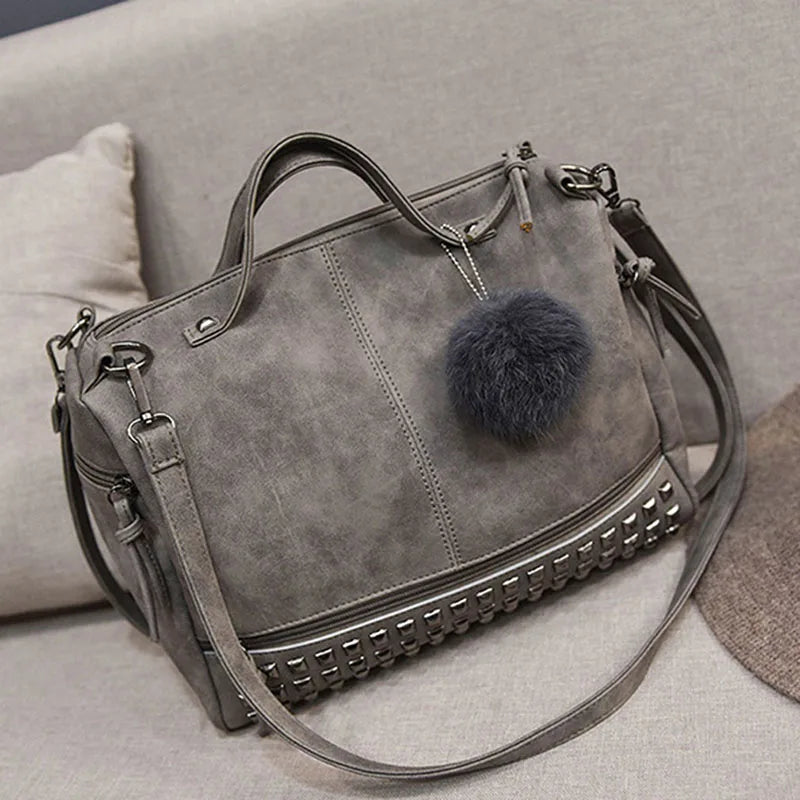 Vintage Nubuck Leather Handbags for Women Rivet Shoulder Bag