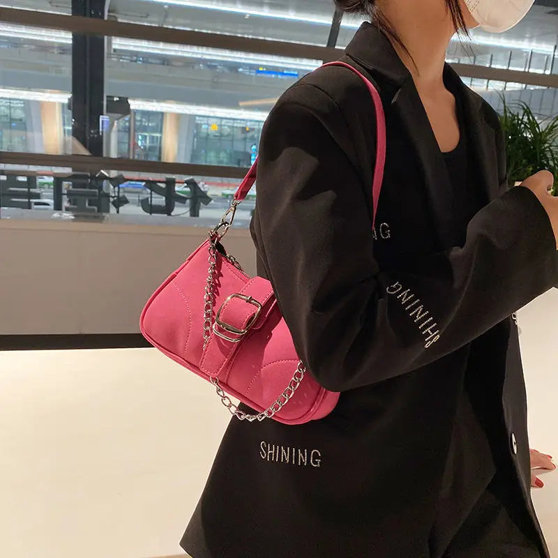 Vintage Nubuck Women Shoulder Bags Solid Matte Leather Ladies Underarm Bag