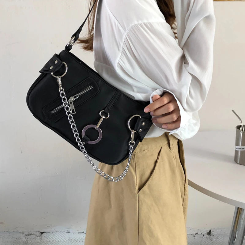 Vintage Nylon Chain Crossbody Bag Women Sport Shoulder Messenger