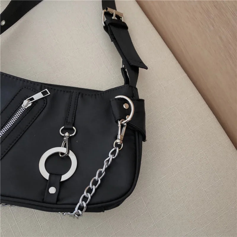 Vintage Nylon Chain Crossbody Bag Women Sport Shoulder Messenger