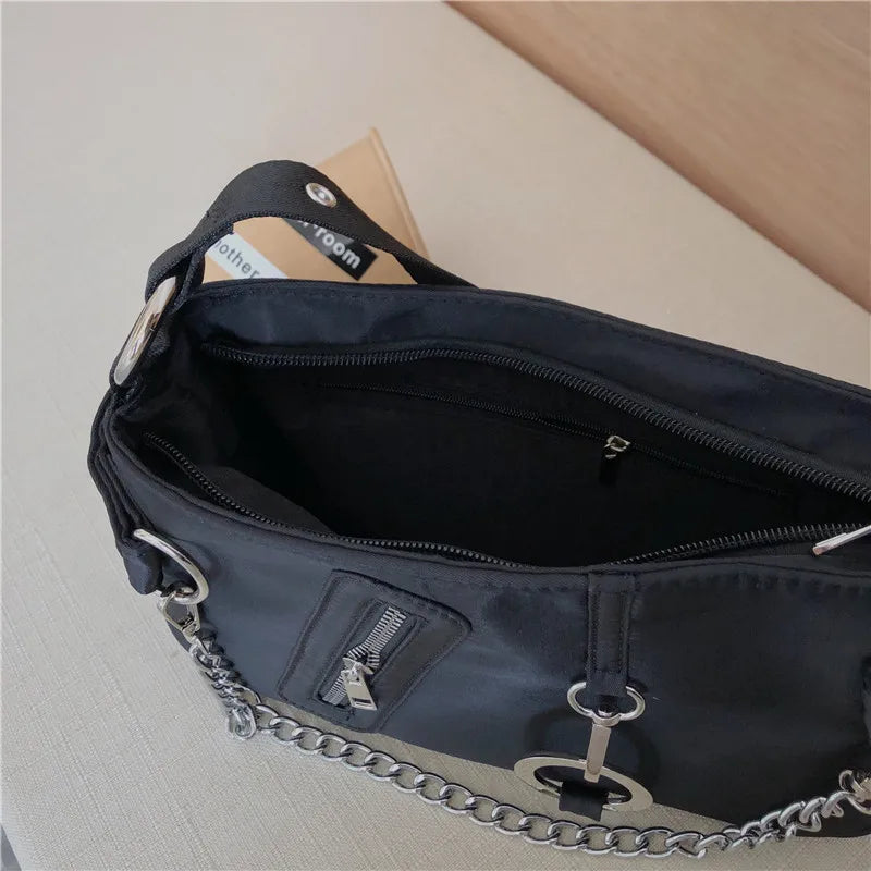 Vintage Nylon Chain Crossbody Bag Women Sport Shoulder Messenger Bags
