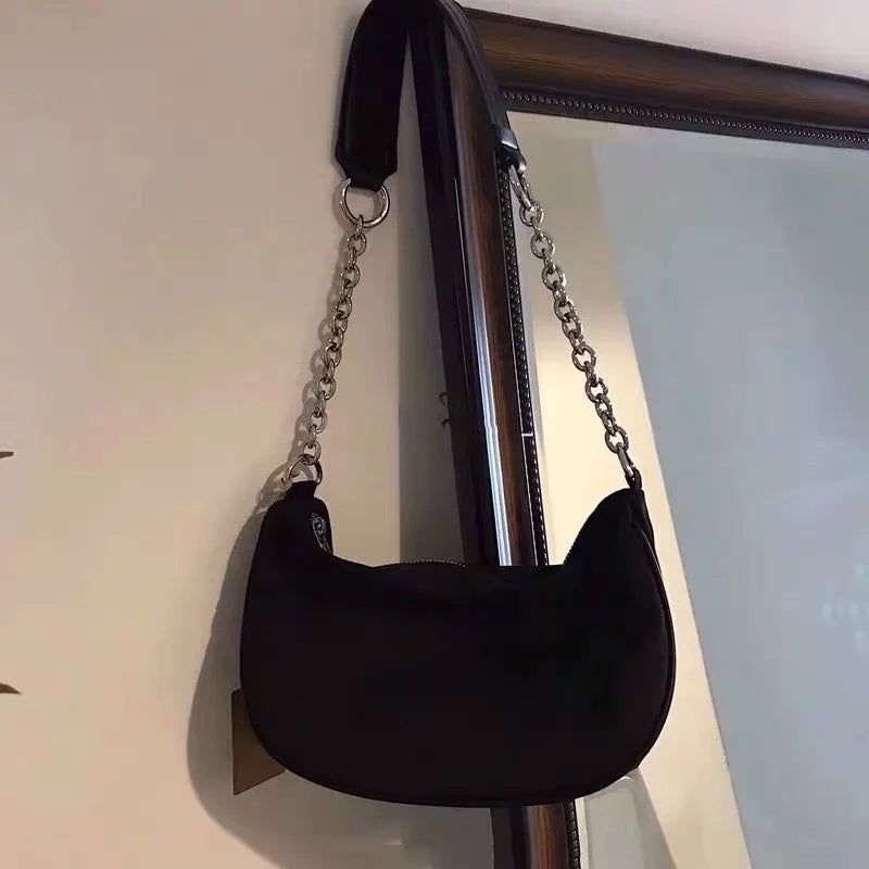 Vintage Nylon Chain Shoulder Hobo Bags For Women Crossbody Messenger Bag