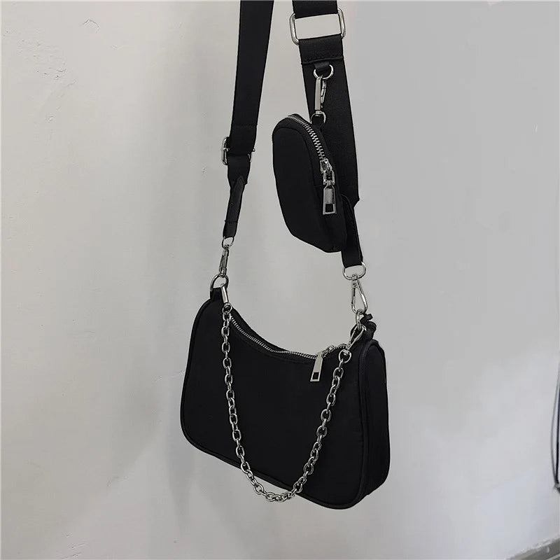 Vintage Nylon Crossbody Bag 2pcs Set Women Sport Shoulder Tote Bags