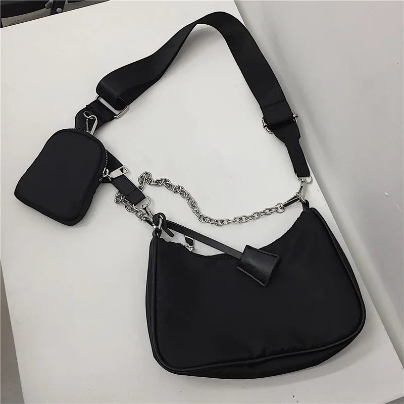 Vintage Nylon Crossbody Bag 2pcs Set Women Sport Shoulder Tote Bags