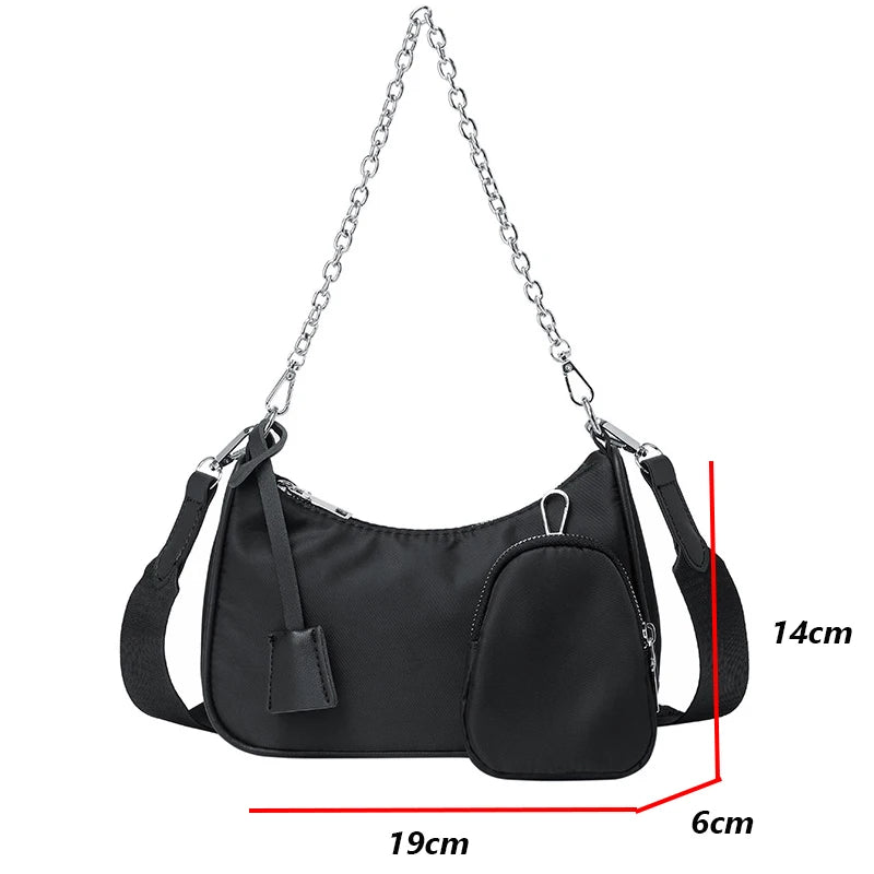 Vintage Nylon Crossbody Bag 2pcs Set Women Sport Shoulder Tote Bags