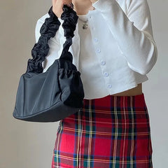Vintage Nylon Women Purse Handbags Folds Ladies Small Shoulder Bags