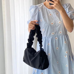 Vintage Nylon Women Purse Handbags Folds Ladies Small Shoulder Bags