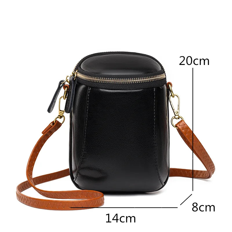 Vintage Oil Wax Cow Leather Shoulder Crossbody Bag for Women
