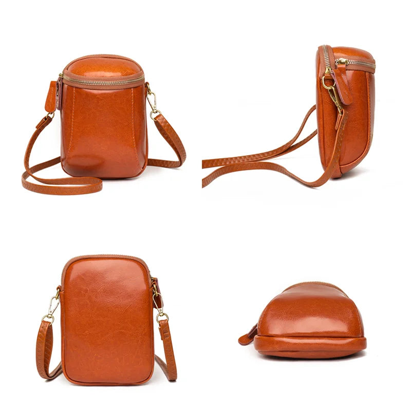 Vintage Oil Wax Cow Leather Shoulder Crossbody Bag for Women