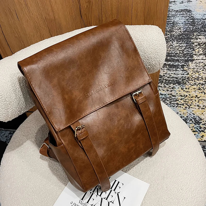 Vintage Leather Women Backpack Large Capacity Travel Bag