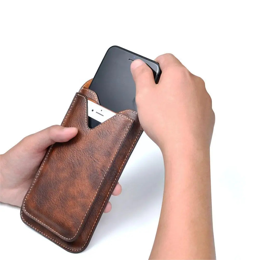 Vintage PU Leather Phone Bag Outdoor Sport Waist Bag Protective Case