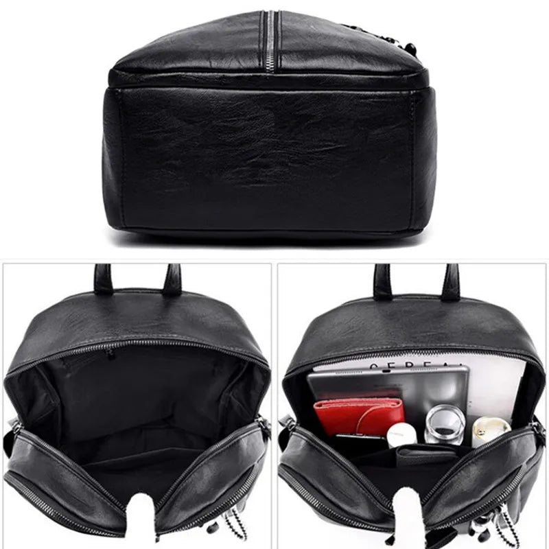 Vintage PU Leather Travel Women Shopping Backpack Large Capacity