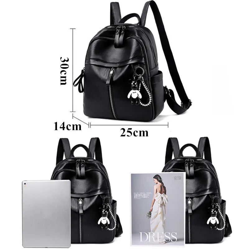 Vintage PU Leather Travel Women Shopping Backpack Large Capacity