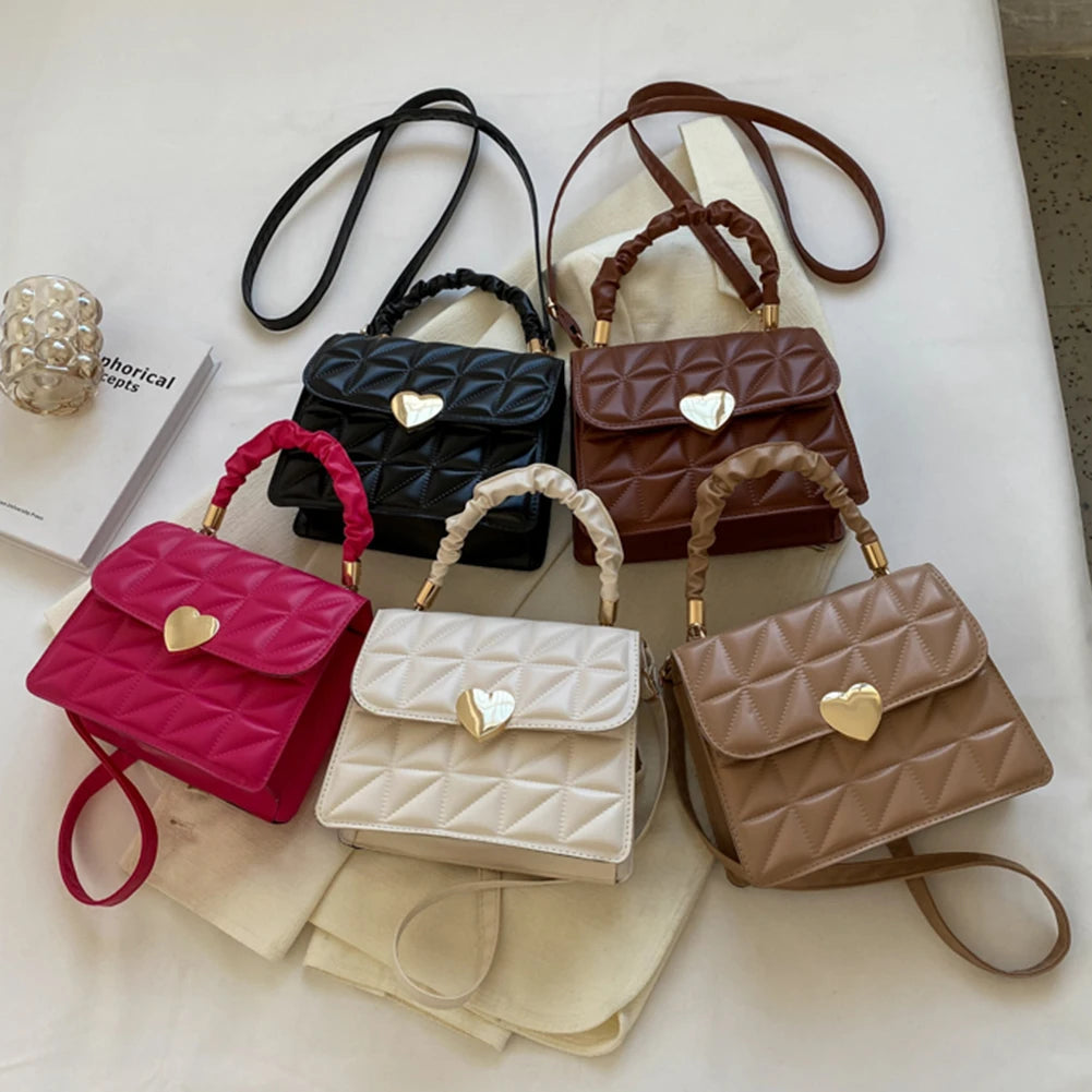 Vintage PU Leather Women Crossbody Bags Pleated Top-Handle Bags