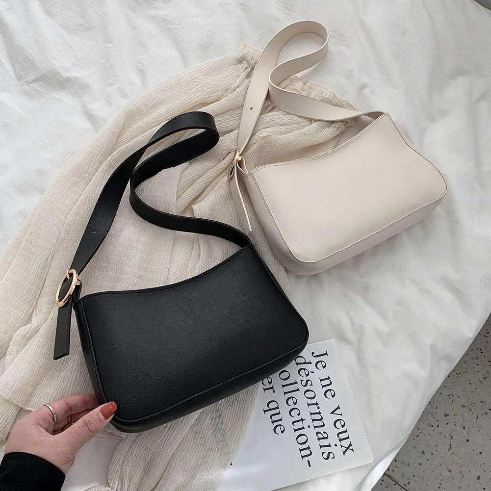 Vintage PU Leather Women Handbags Solid Female Retro Shoulder Bags
