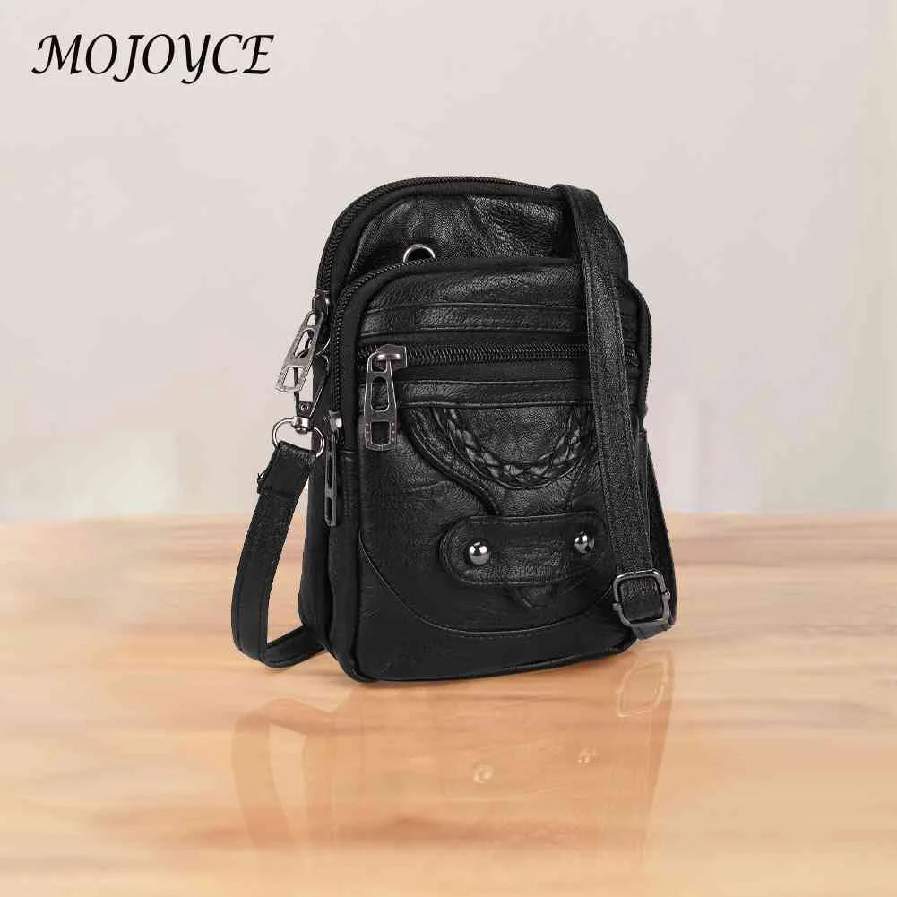 Vintage PU Shoulder Bag Soft Leather Female Tote Bag Zipper Mobile Phone Pouch
