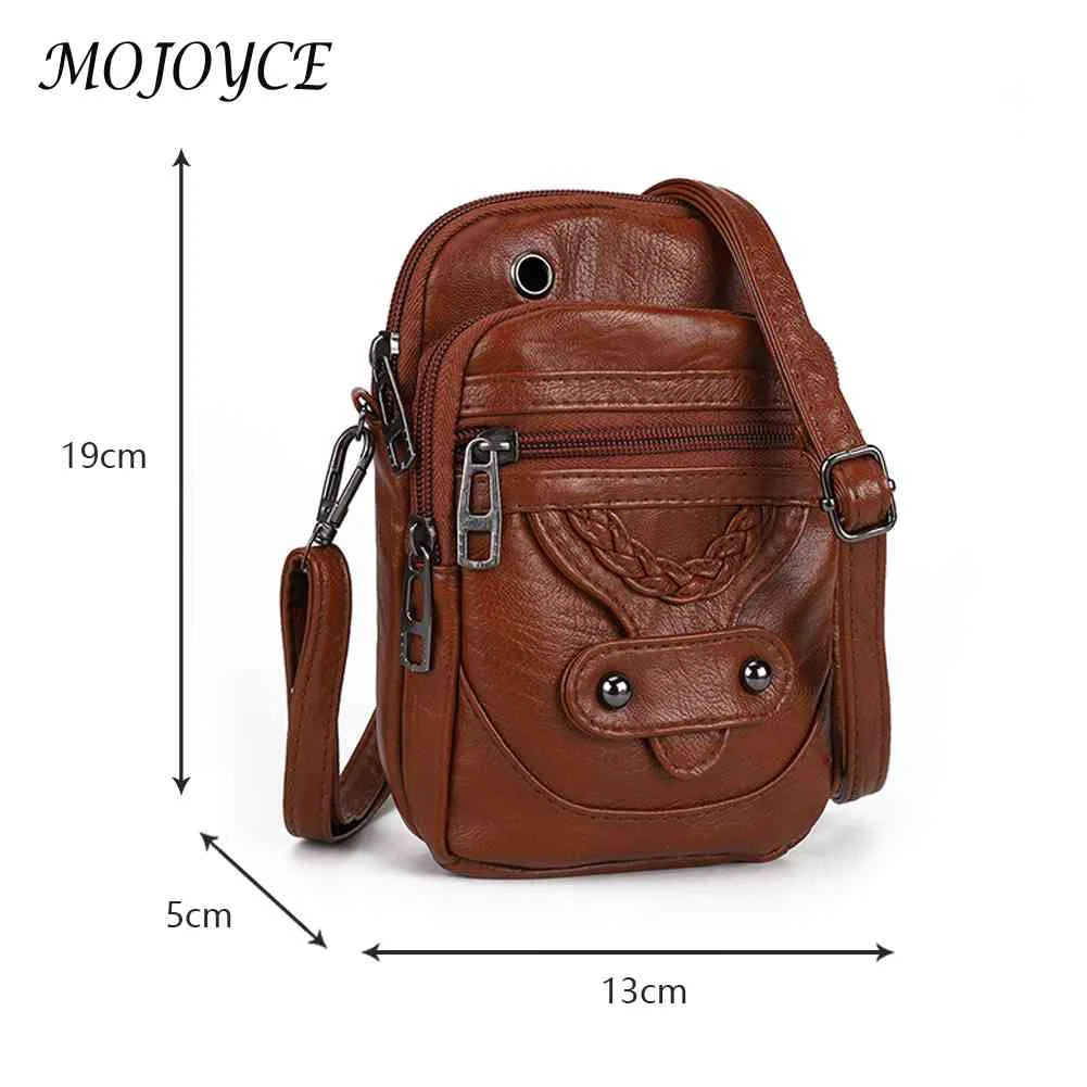 Vintage PU Women Handbag Shoulder Tote Bag Zipper Mobile Phone Pouch