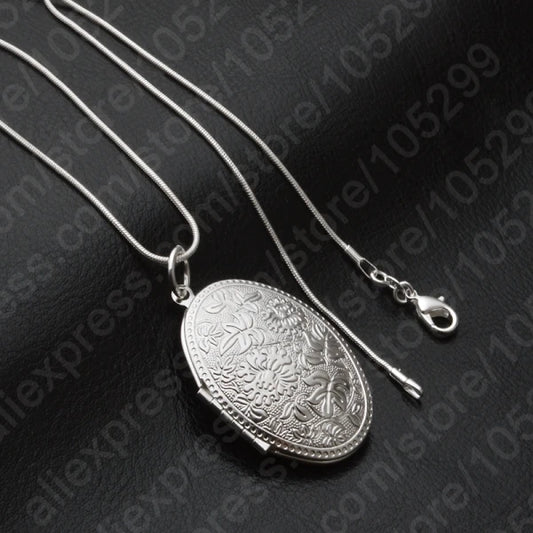 Vintage Photo Locket Necklace 925 Silver Pendant Women Gift