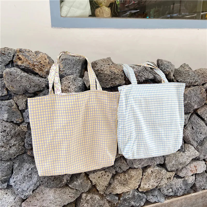 Vintage Plaid Floral Double-Sided Women's Tote Bag