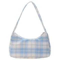Vintage Plaid Print Shoulder Underarm Bag Women Small Half Moon Shoulder Pouch