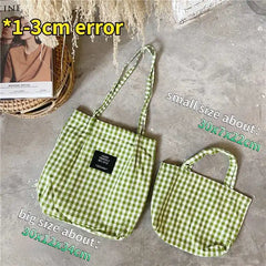Vintage Plaid Women Canvas Shopping Bags Female Thin Strap Cloth Handbags