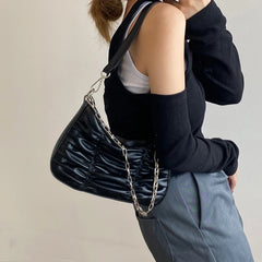 Vintage Pleated Women Purse Handbags PU Leather Ladies Chain Hobos
