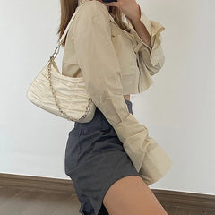 Vintage Pleated Women Purse Handbags PU Leather Ladies Chain Hobos