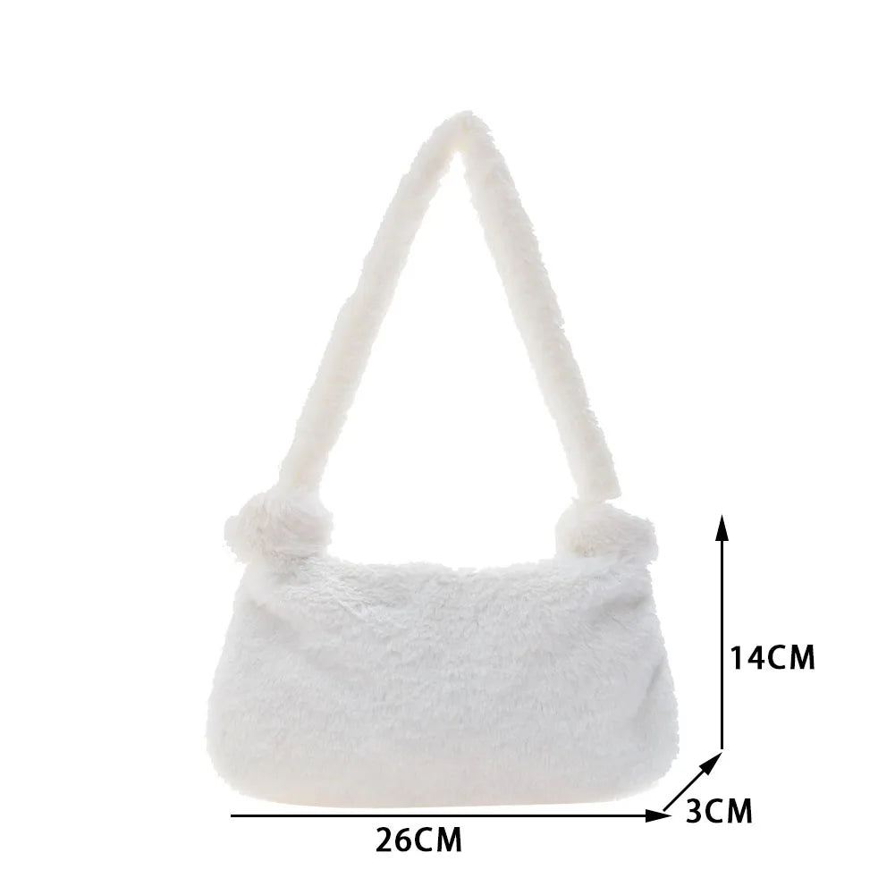 Vintage Plush Shoulder Bags For Women Casual Animal Pattern Underarm Handbags