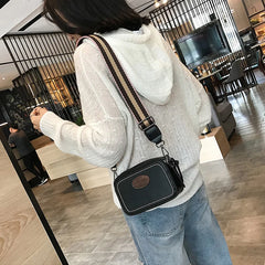 Vintage Wide Strap Crossbody Bag PU Leather Lady Shoulder Messenger