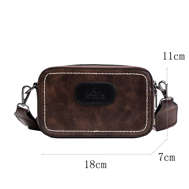 Vintage Wide Strap Crossbody Bag PU Leather Lady Shoulder Messenger
