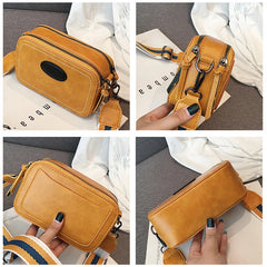 Vintage Wide Strap Crossbody Bag PU Leather Lady Shoulder Messenger