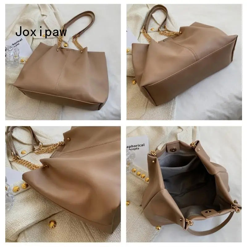 Vintage Pu Leather Large Capacity Shoulder Bag for Women