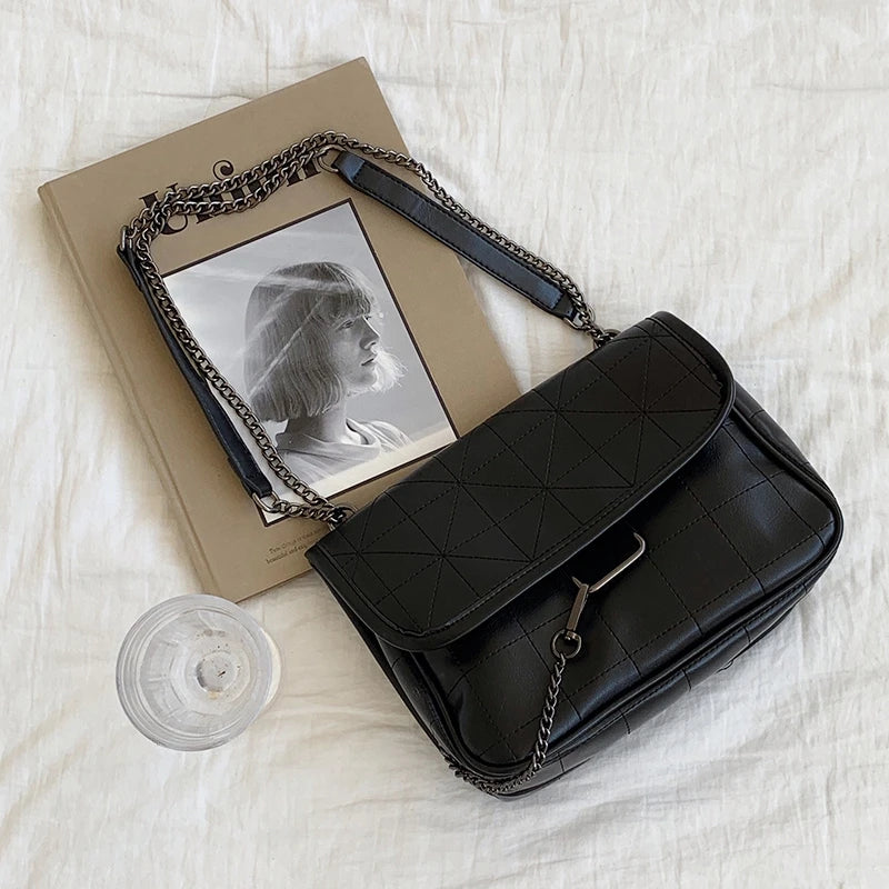 Vintage Chain Leather Shoulder Bags For Women Lady Handbags Travel Purses